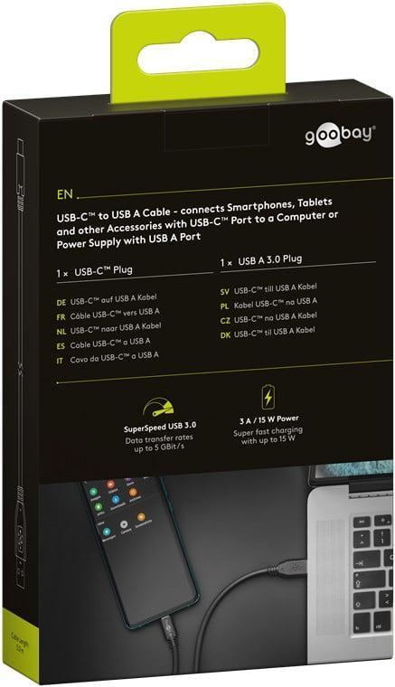 cablu de incarcare si sincronizare usb 30 usb type c 3m 3a 15w negru goobay 4