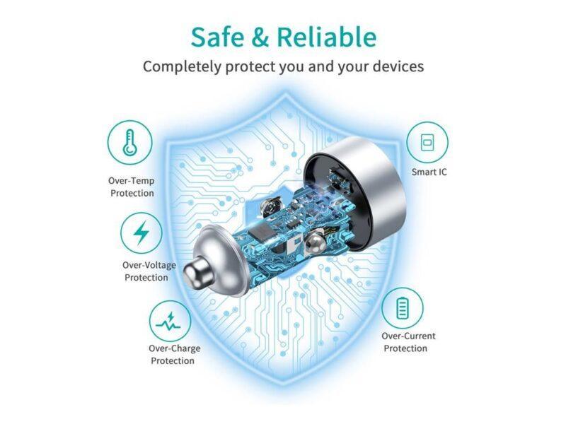 Incarcator auto 2x USB Type C PD 3.0 40W Choetech C0054-V2-SL 2 incarcator auto 2x usb type c pd 30 40w choetech c0054 v2 sl 2