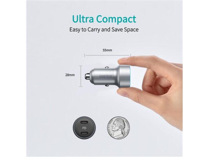 Incarcator auto 2x USB Type C PD 3.0 40W Choetech C0054-V2-SL 3 incarcator auto 2x usb type c pd 30 40w choetech c0054 v2 sl 3