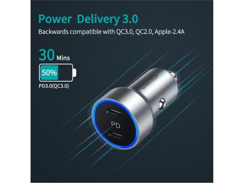 Incarcator auto 2x USB Type C PD 3.0 40W Choetech C0054-V2-SL 5 incarcator auto 2x usb type c pd 30 40w choetech c0054 v2 sl 5