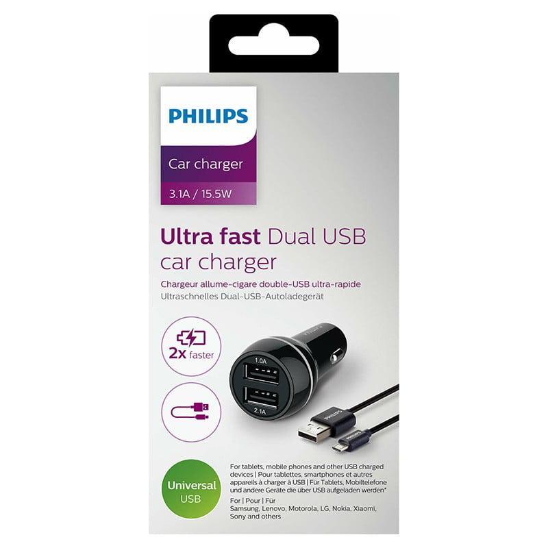 incarcator auto dual 2x usb ultra rapid 155w 31a cu protectie cablu micro usb philips dlp2357u 10 1