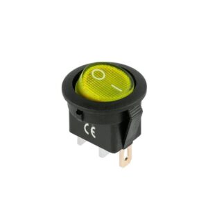 intrerupator 3 pini on off irs 101 12vdc 20a ingropat galben cu retinere