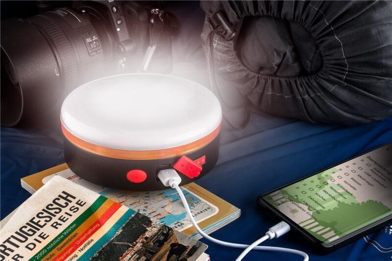 lampa solara de camping cu led acumulator 18650 si telecomanda ir goobay 60344 1
