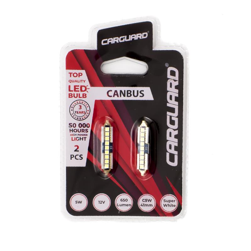 set 2x becuri auto c5w c10w 41mm led smd alb 12v 5w 650lm canbus interior portbagaj carguard 1