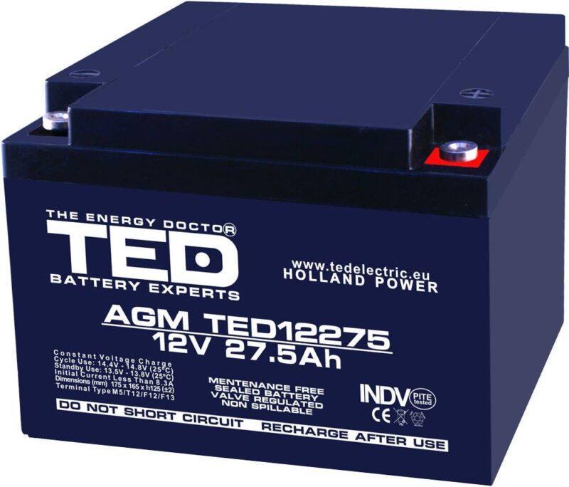 acumulator 12v 275a agm vrla 165x175x126mm m5 ted battery expert holland