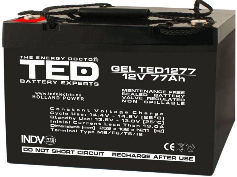 acumulator agm vrla 12v 77a gel dimensiuni 260x167xh210mm m6 ted battery expert