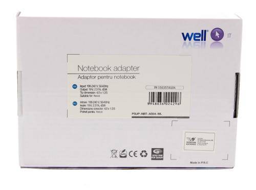alimentator pentru laptop asus 19v 237a 45w mufa 40x135mm well 3