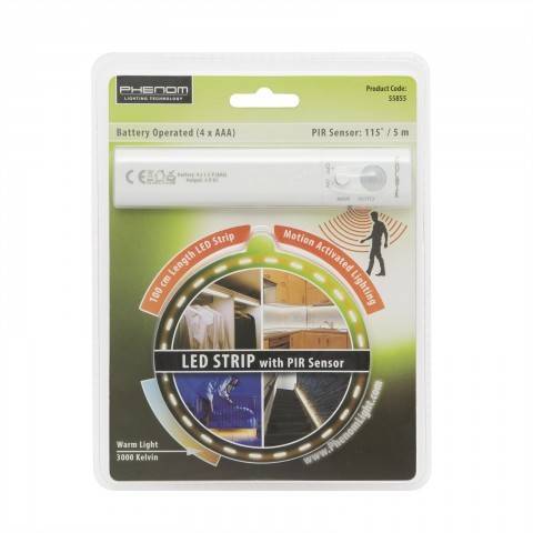 banda led cu senzor de miscare cu baterie 100cm alb cald 3000k phenom lighting 4