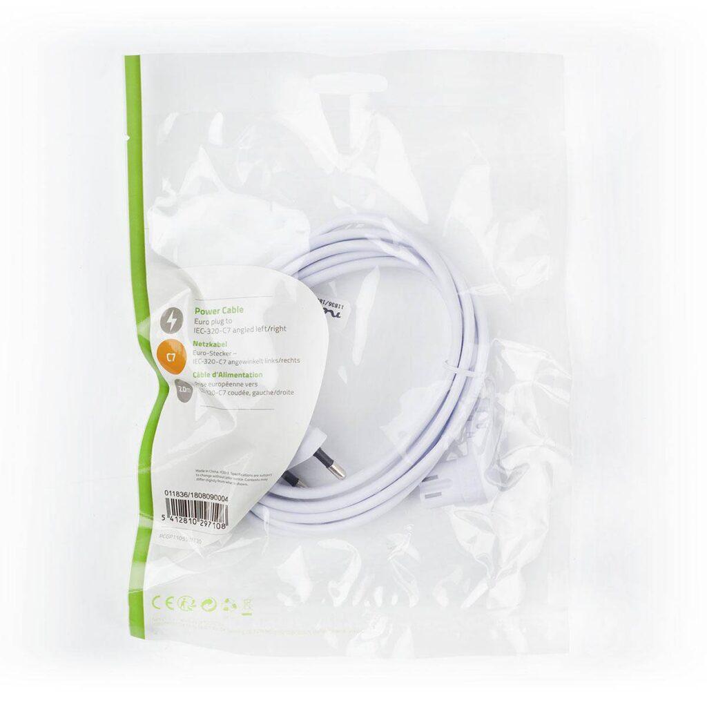 cablu alimentare euro tata cotit 2 pini iec 320 c7 cotit 2m alb nedis 2