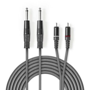 cablu audio stereo 2x 635 mm jack tata 2x rca tata 15m gri nedis