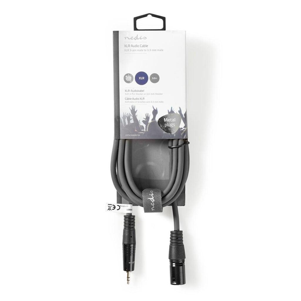 cablu audio xlr 3 pin tata 35mm jack tata 3m gri nedis 2