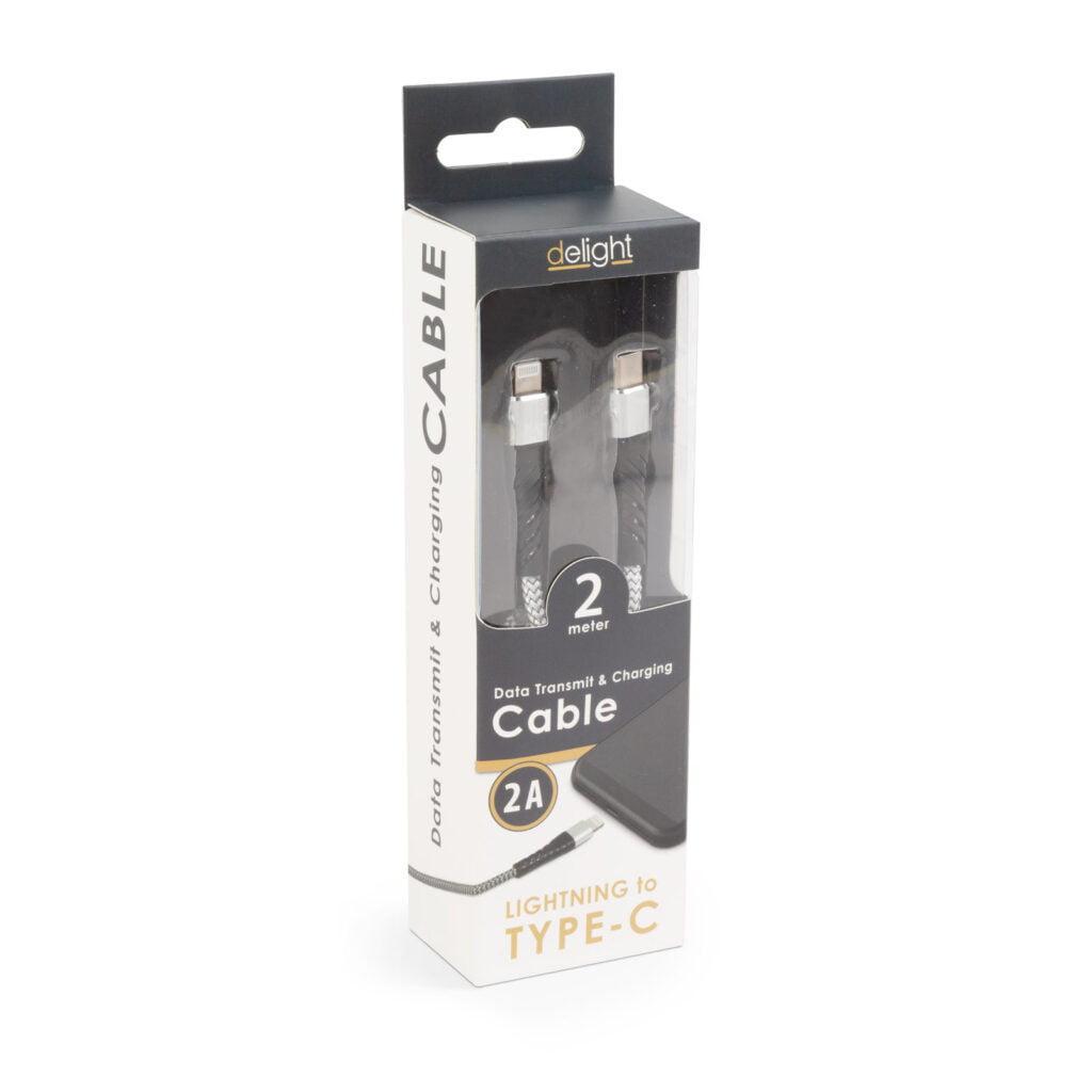 cablu de date apple iphone lightning usb type c 2m 2a gri panzat delight 2