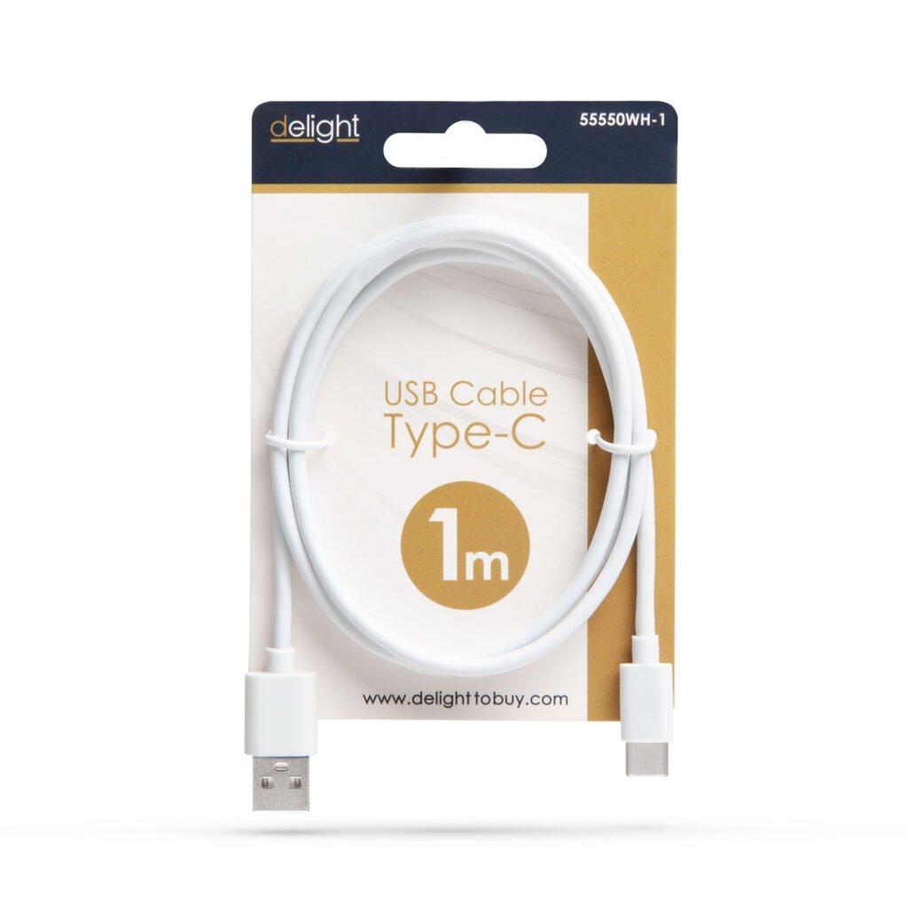 cablu de date incarcare usb usb type c alb 1m delight 55550wh 1