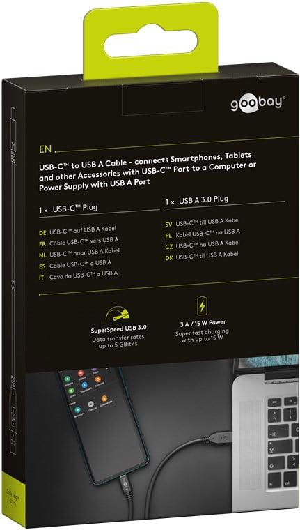 cablu de incarcare si sincronizare usb 30 usb type c 2m 3a 15w negru goobay 4