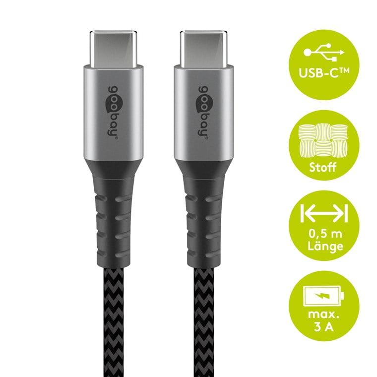 cablu textil usb type c tata tata 05m 3a mufe metalice argintiu goobay