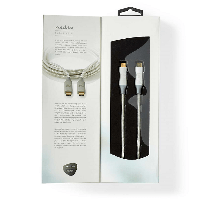 cablu usb 32 gen2x2 type c tata tata 2m 20gbps 100w 5a argintiu nedis 3