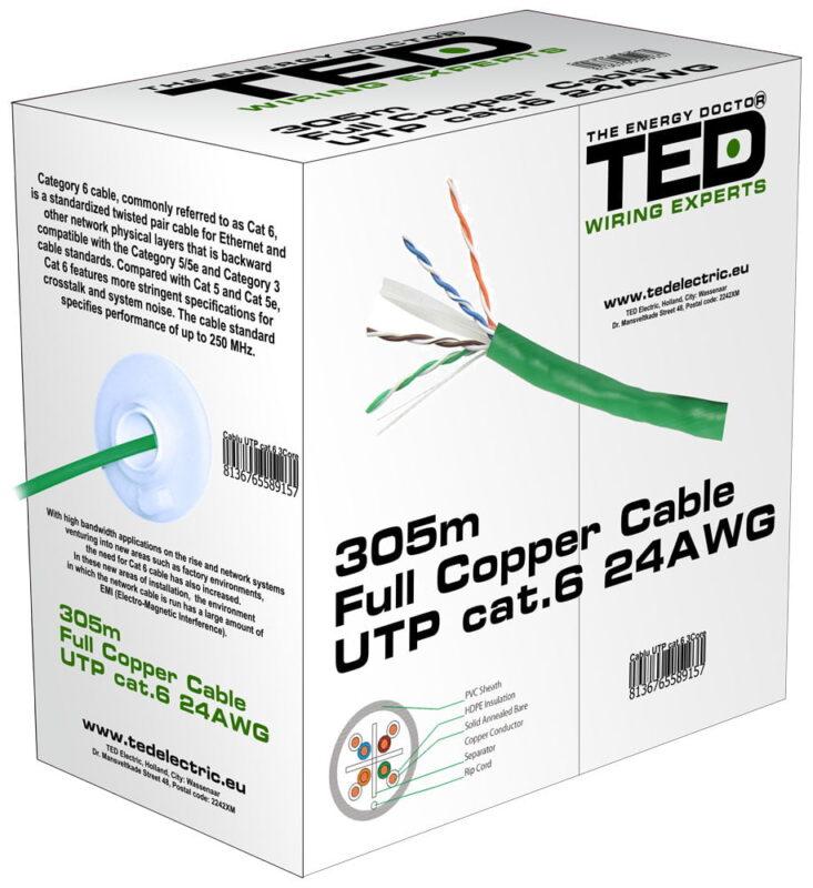 cablu utp cat6 cupru integral 05 24awg culoare verde ted wire expert 1