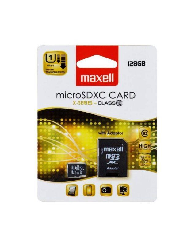 card microsdxc maxell uhs 1 secure digital 128gb cu adaptor sd clasa 10 citire 80mb s scriere 20mb s 1