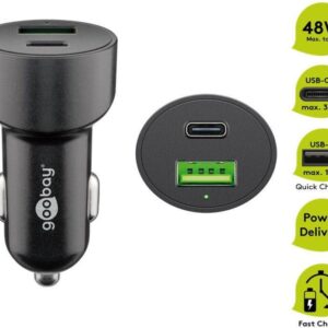incarcator 12 24v auto rapid dublu usb si usb type c pd 3a 48w goobay