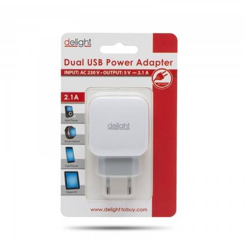 incarcator alimentator retea la 2x usb 21a alb delight 1