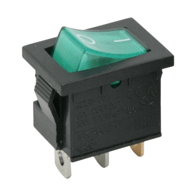 interupator basculant 1 circuit 3 pini 65a 250v off on verde cu retinere