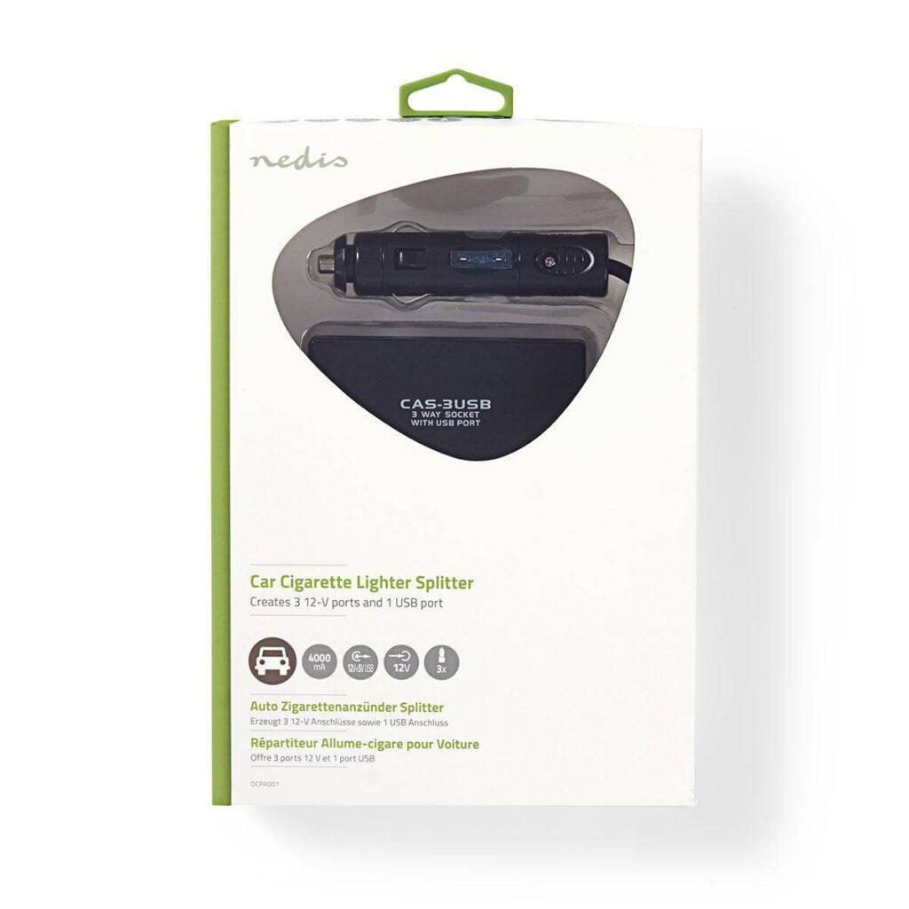 multiplicator bricheta auto cu 3 iesiri 12v 4a usb nedis 2