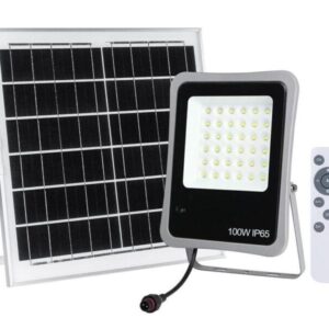 proiector solar well 100w 1200lm lumina rece 6500k cu panou solar 15w 350x350x17 mm