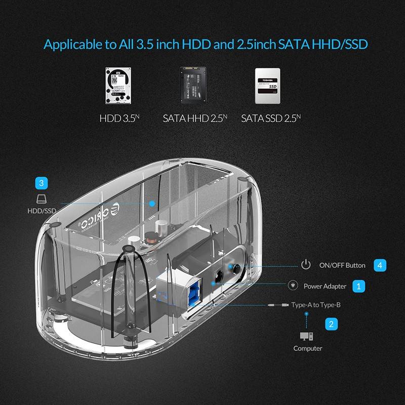 rack hdd 25 35 inch usb 30 transparent cu docking station orico 3