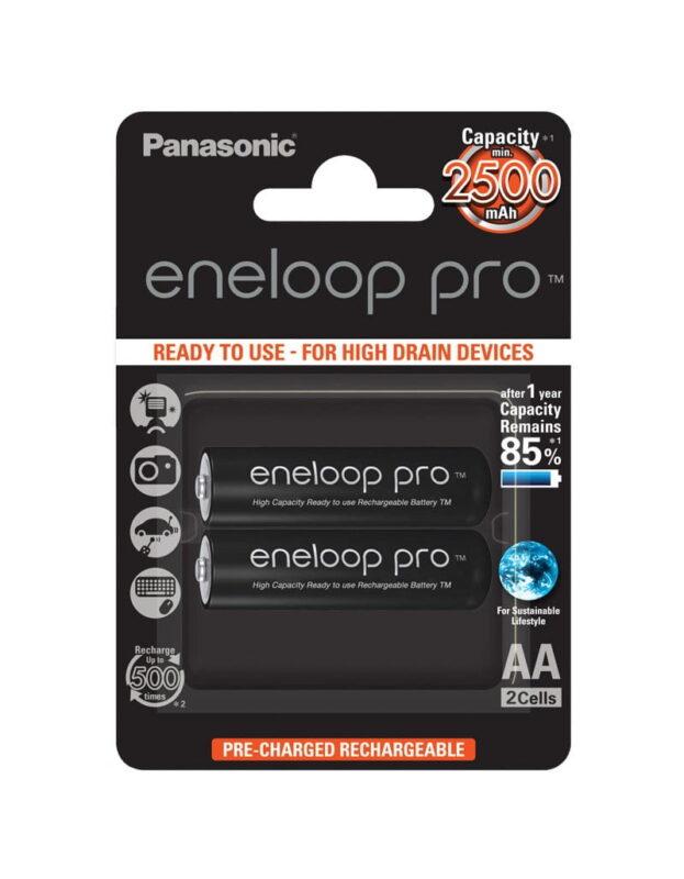 set acumulatori aa nimh 2500mah r6 eneloop pro panasonic 2buc bk 3hcde 2be