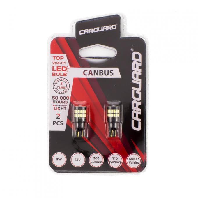 set becuri led auto t10 w5w 5w 360lm alb rece pentru interior portbagaj 2buc carguard 1