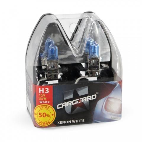 set de 2 becuri halogen h3 55w 50 alb xenon 12v carguard