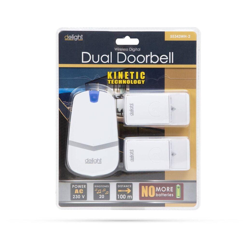sonerie digitala alba fara fir si fara baterie cu 2 unitati de exterior kinetic ip44 delight