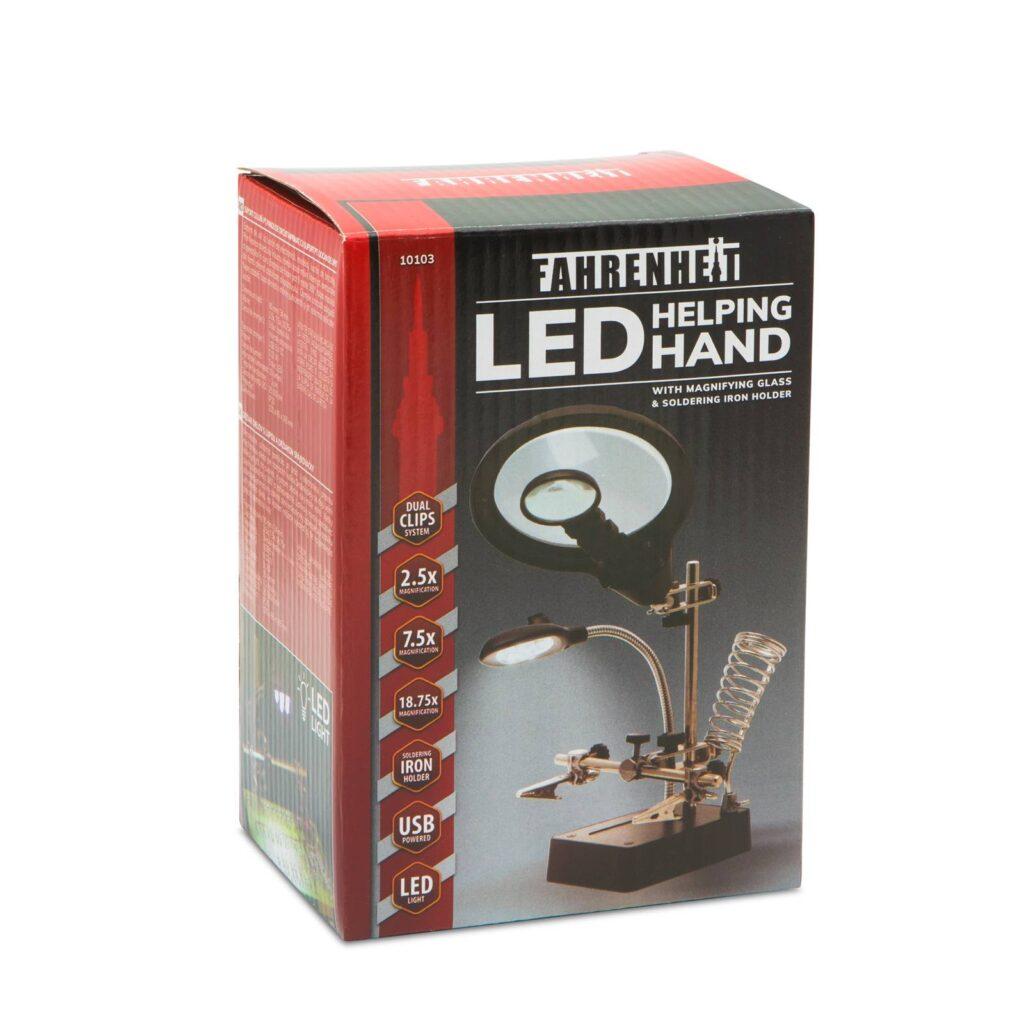 suport ci cu lupa 9 3cm iluminata 5x led 15lm si cleme crocodil fahrenheit 4