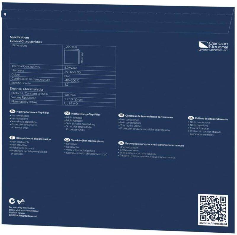 thermal pad apt2560 arctic 290x290x1mm 60w mk albastru 2