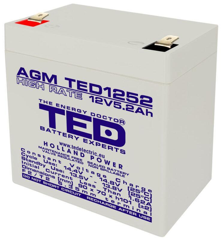 acumulator 12v 52ah high rate vrla agm battery ted1252hrf2 1