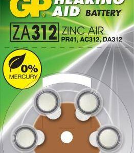 baterie auditiva zinc air gp za312 pr41 ac312 da312 79x36mm 145v 6buc