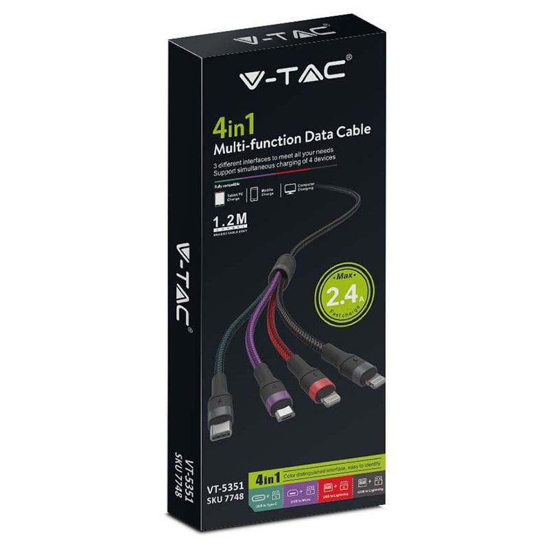 cablu 4in1 usb type c micro usb lightning usb 24a 12m v tac sku 7748 1