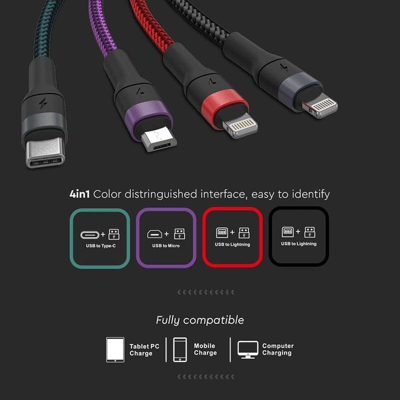 cablu 4in1 usb type c micro usb lightning usb 24a 12m v tac sku 7748 3