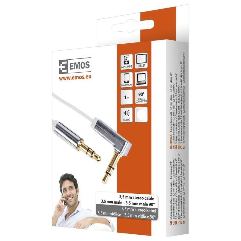 cablu audio auxiliar 1m jack 35 mm tata tata la 90 grade alb emos 1