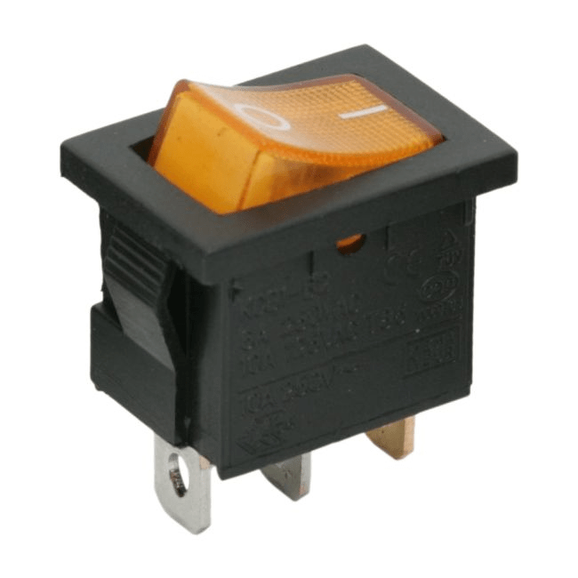 interupator basculant 1 circuit 3 pini 65a 250v off on galben cu retinere