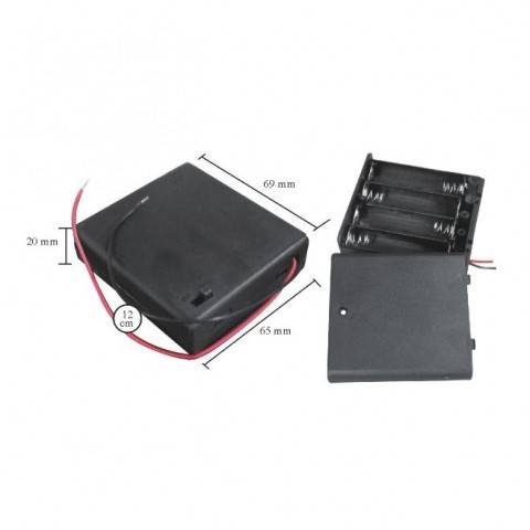 suport baterii 4x aa cu capac intrerupator si fire 2