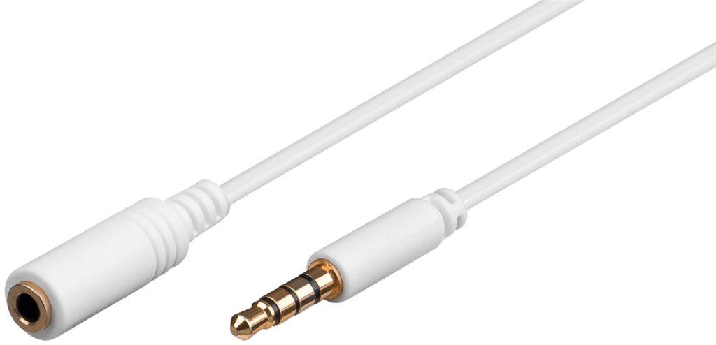 Cablu Prelungitor Aux Casti 4 Pin Jack Stereo Aurit Mama Tata 2m Awg28 Cupru Alb 62362 Goobay