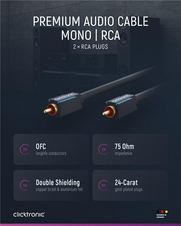 Cablu Profesional Clicktronic Audio 1x Rca 05m Tata Tata Aurit Ofc Cupru Coax 75 Ohm Dublu Ecranat 70442