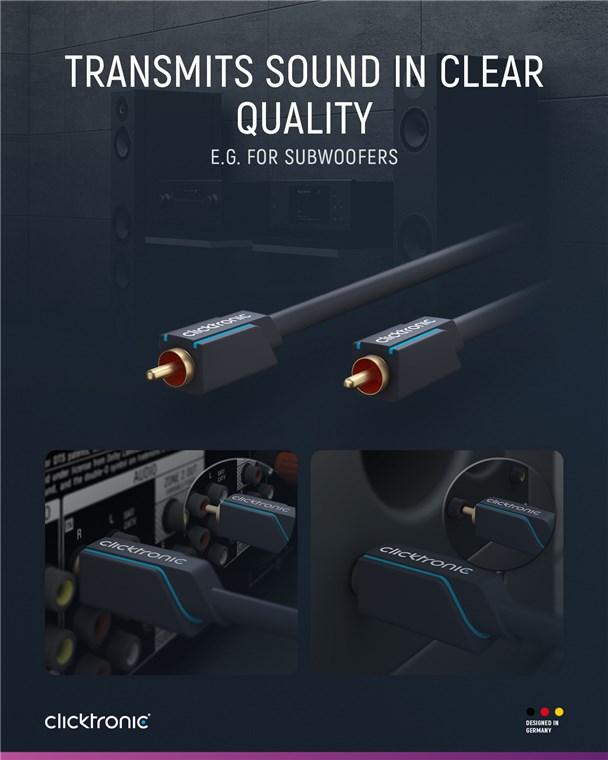 Cablu Profesional Clicktronic Audio 1x Rca 1m Tata Tata Aurit Ofc Cupru Coax 75 Ohm Dublu Ecranat 70443