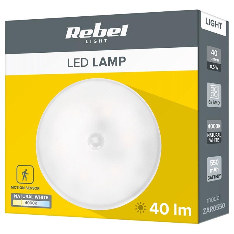 Lampa Led 06w 40lm 4000k Magnet Senzor Miscare Acumulator 550mah Rebel Zar0550