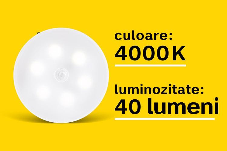 Lampa Led 06w 40lm 4000k Magnet Senzor Miscare Acumulator 550mah Rebel Zar0550