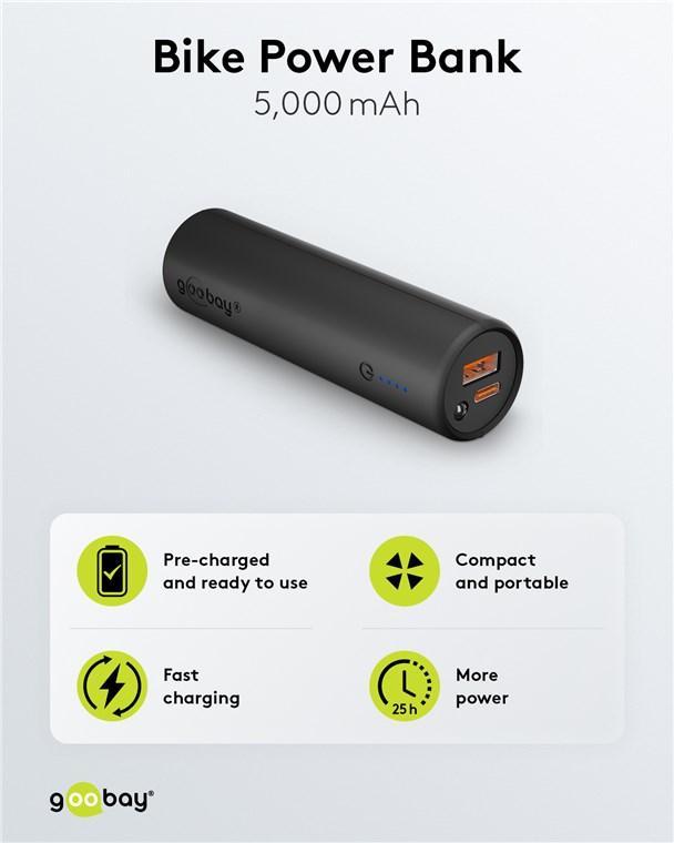 Power Bank 50 5000mah Suport Pentru Bicicleta Negru Usb A Usb Type C 3a 60656 Goobay