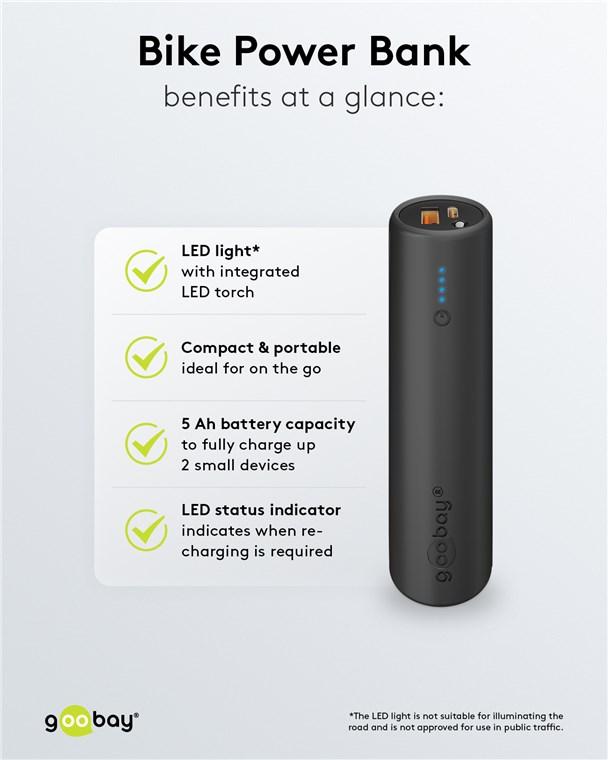 Power Bank 50 5000mah Suport Pentru Bicicleta Negru Usb A Usb Type C 3a 60656 Goobay