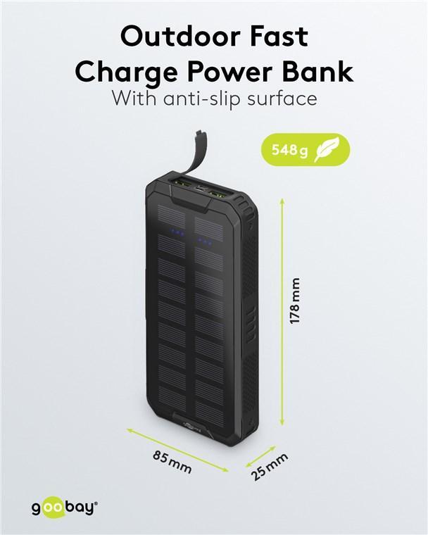 Power Bank Solar 20000mah Usb Type C Fast Charge Pd Qc30 53934 Goobay