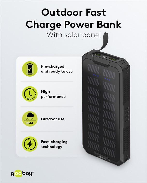 Power Bank Solar 20000mah Usb Type C Fast Charge Pd Qc30 53934 Goobay